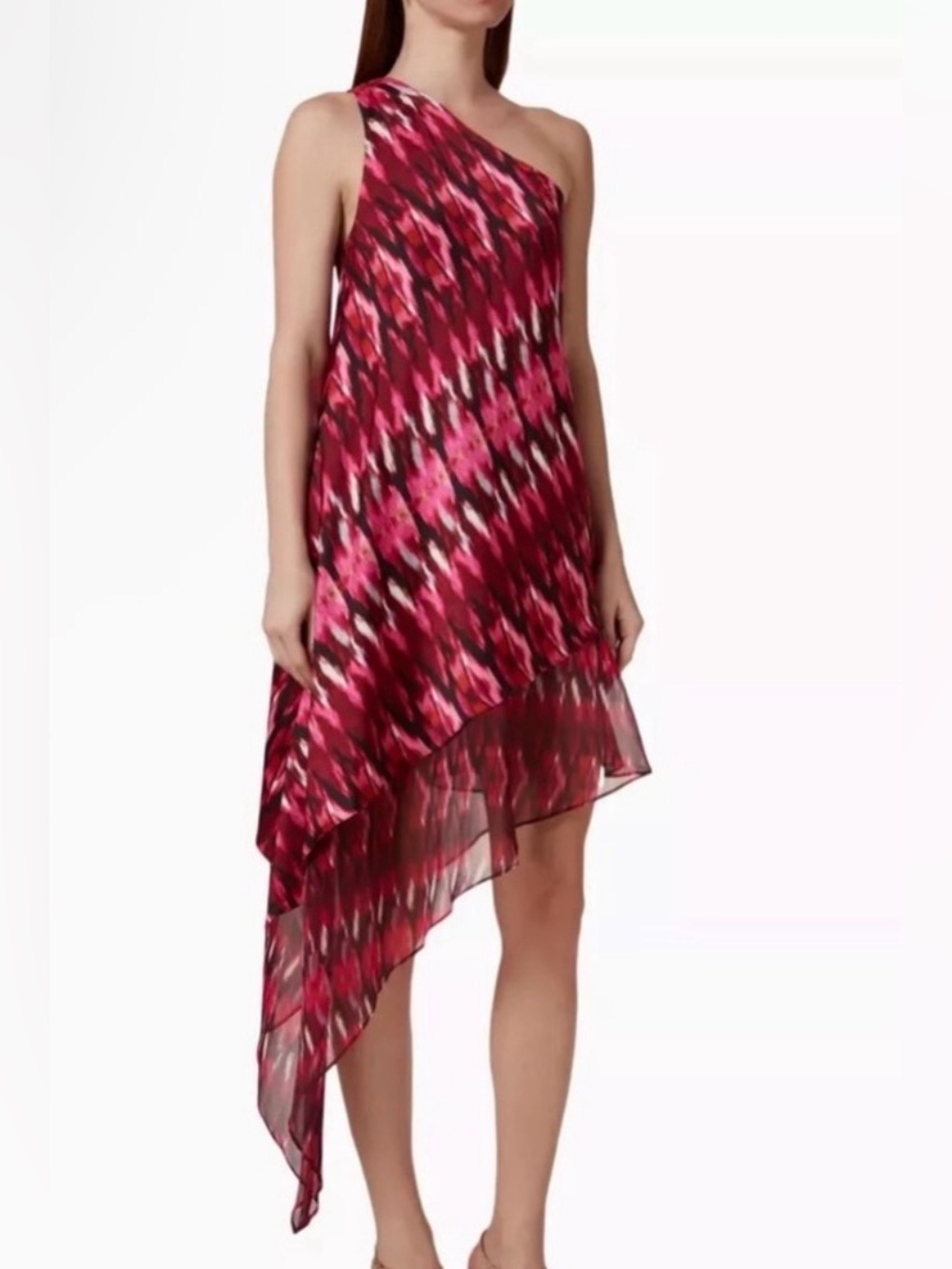 Misa Los Angeles One-Shoulder Fuchsia Print Asymmetric Hem Dress